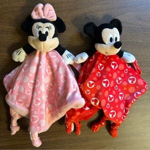 Lot of 2 Disney Baby Minnie Mickey Lovey Plush Pacifier Holder Security Blanket